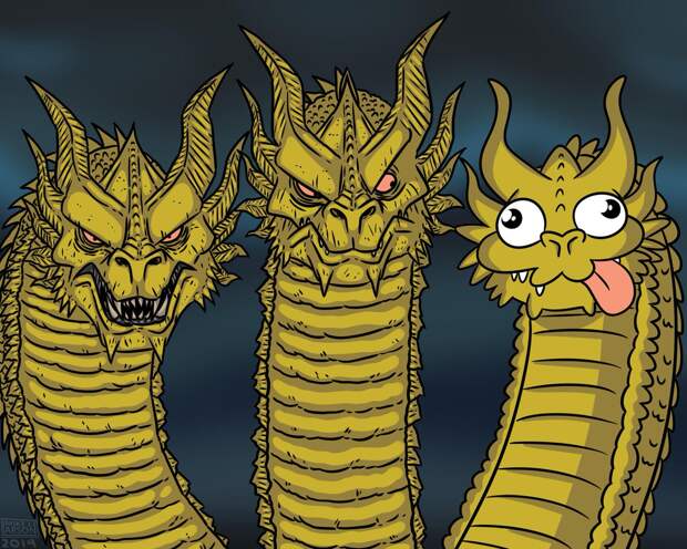 King Ghidora meme template, Трехголовый дракон