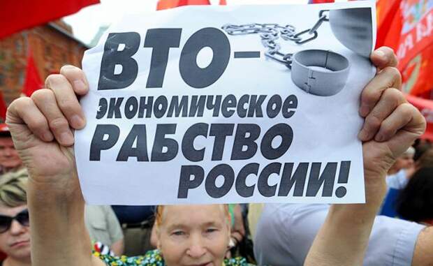 На фото: участники акции протеста "Останови ВТОржение" против вступления России в ВТО на Театральной площади в Москве, 2012 год