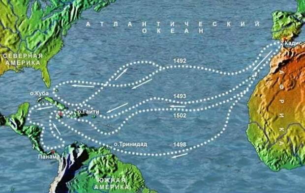 Маршруты экспедиций Христофора Колумба | Фото: yachtrus.com
