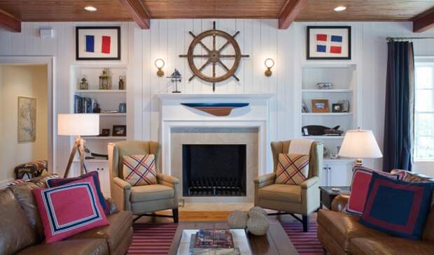 Дизайн гостиной в морском стиле и цветах