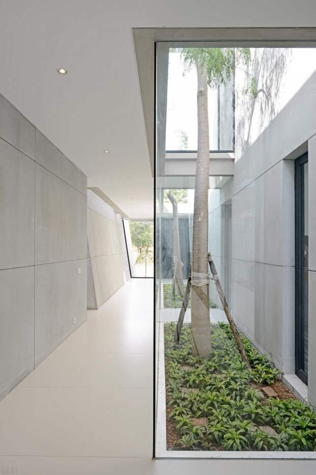 Резиденция с параллельными бетонными стенами в Индонезии