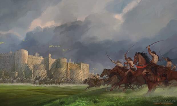 Дотракийцы атакуют Сатар - один из городов Сарнорского царства (арт Паоло Пуджони, "Мир Льда и Пламени").
