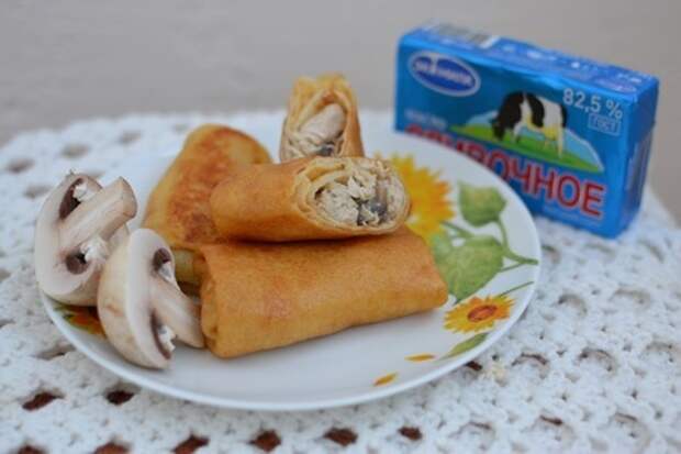 Блины с грибами и курицей