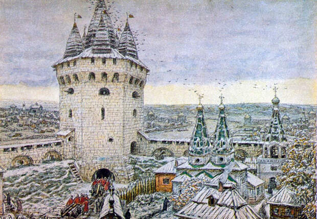 Васнецов А.М. Семиверхая угловая башня Белого города в XVII в. 1924 г.