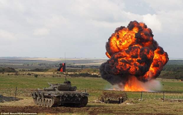 A Hollywood film company was hired to rig pyrotechnic explosions for a mock battle demonstration on Salisbury Plain 