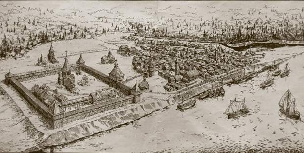 Мангазея (реконструкция по раскопкам М.Белова). /Фото:wikimedia.org Мангазея (реконструкция по раскопкам М.Белова). /Фото:wikimedia.org
