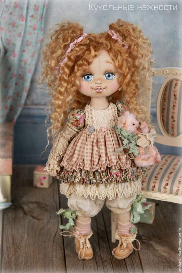 Купить Малышка Шебби . Кукла авторская текстильная - кремовый, розовый, розы, белый, шебби: 