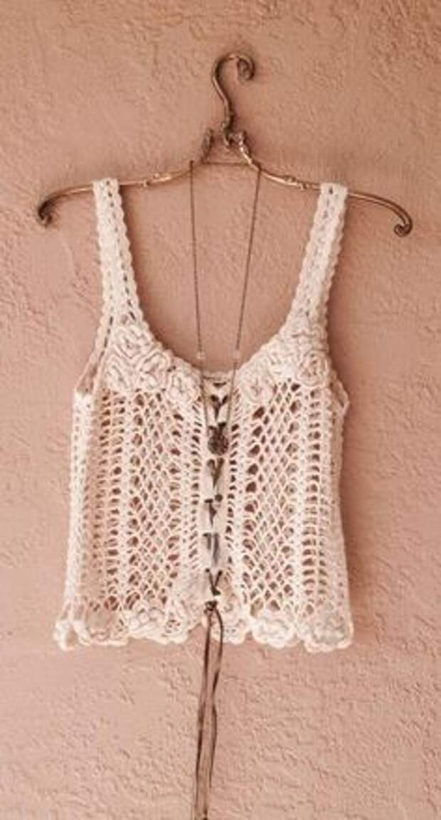 Jens Pirate Booty Beach Boho camisole hand crochet with leather drawstrings