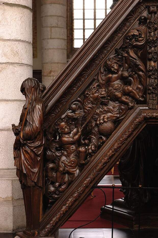 https://flic.kr/p/stWvzd | Poperinge, West-Vlaanderen, Sint-Bertinuskerk, pulpit, stairway, southwest | pulpit from the Dominican monastery in Brugge, ~1710