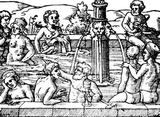 Therapeutic bathing in 1571 (although this was likely plain water—not soup broth).