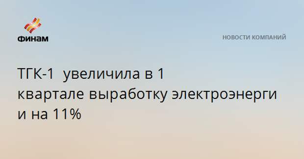 ТГК-1 увеличила в 1 квартале выработку электроэнергии на 11%