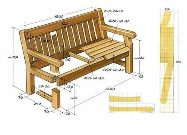 Идеи и чертежи скамеек. Сохрани, может пригодится 📝