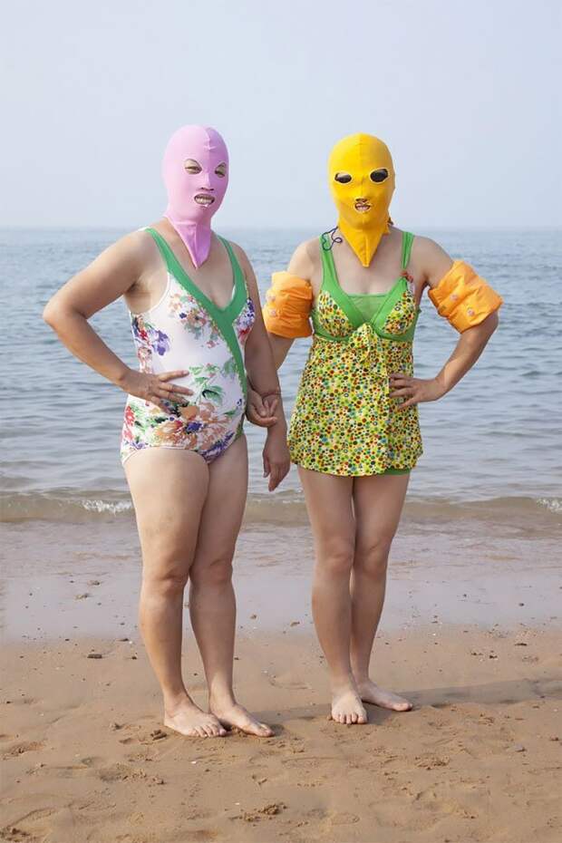 Лицокини — психоделичные китайские купальники, прикрывающие женщин с головой в мире, дизайн, креатив, купальники, лицокини, люди, пляж