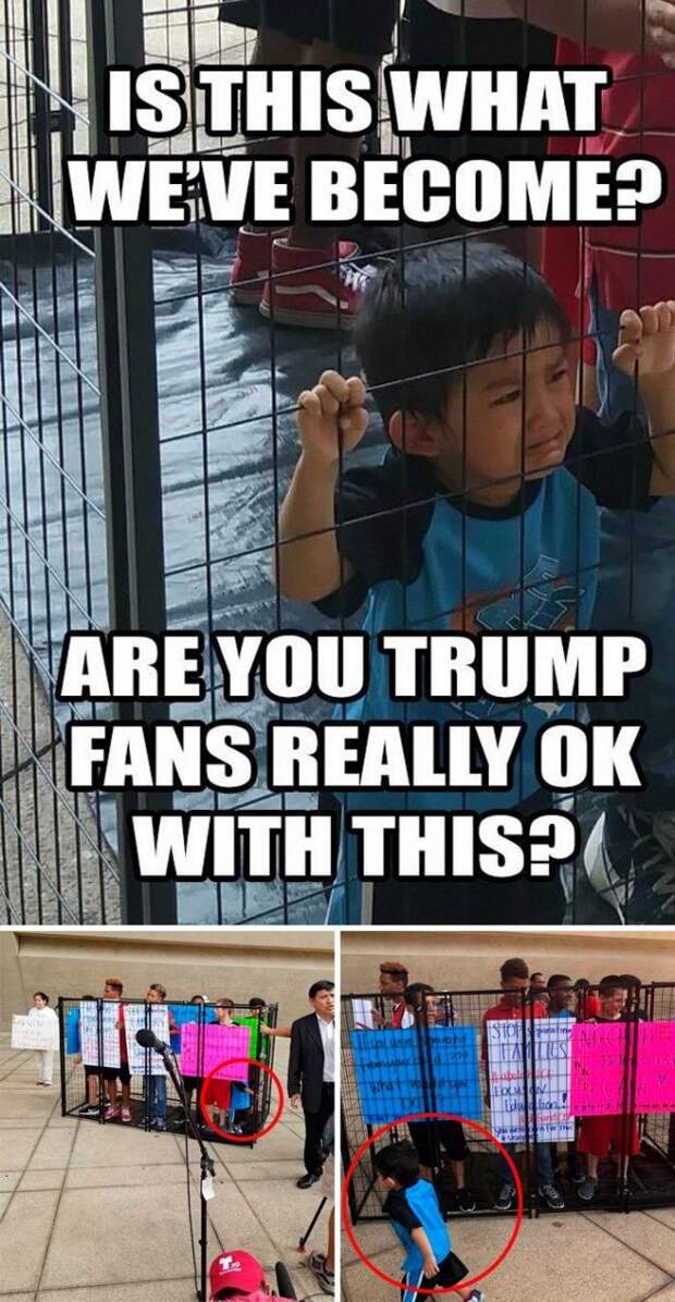 Протестующие против иммиграционной политики Трампа возмущаются фотографией ребенка, запертого за решеткой... media, все дело в фокусе, манипулирование, новости наша профессия, познавательно, с какой стороны посмотреть, сми, фотографии