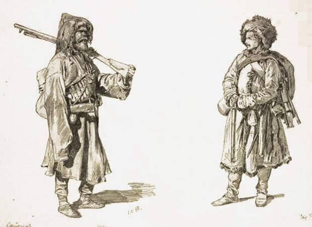 Русские солдаты на Кавказе. Рис. Горшельда