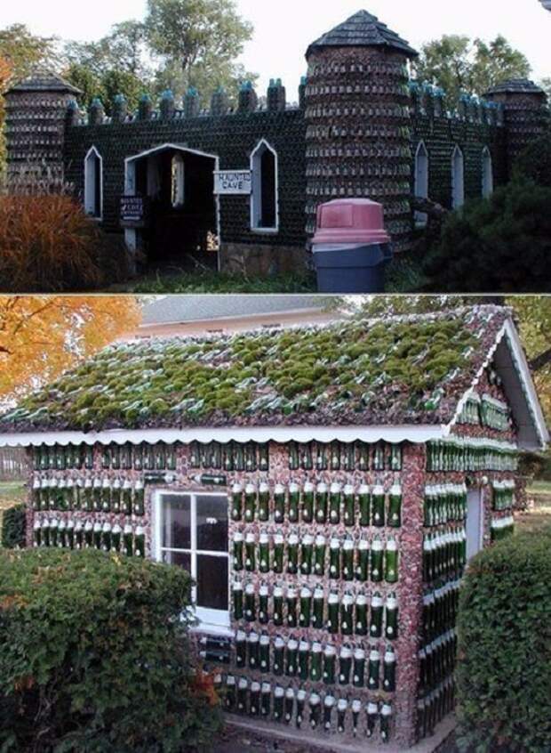 Такие дома создают из стеклянных бутылок.