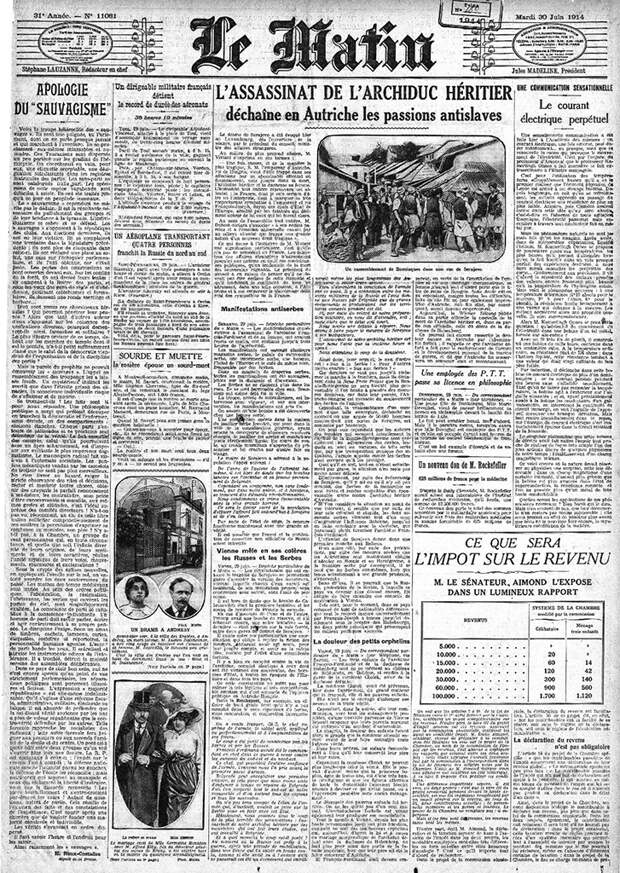 Газета Le Matin от 30 июня 1914 года.