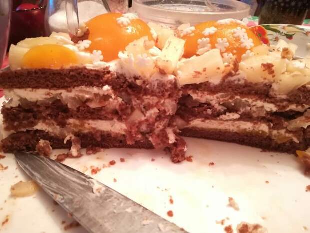 Ленивый торт (постновогодний) Торт, Рецепт, Новый Год, Персик, Ананас, Бальзам, Длиннопост