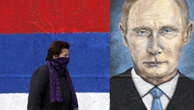 Граффити с изображением президента Росии Владимира Путина в пригороде Белграда, Сербия