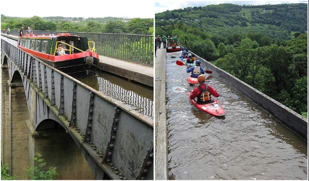 Впечатляющий рукотворный водный мост, проходящий над живописными местами, стал туристической достопримечательностью (Pontcysyllte Aqueduct, Великобритания)