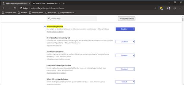 Edge chromium flags page