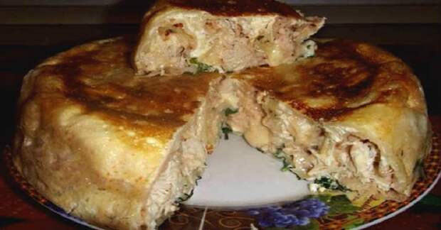 Пирог на кефире с курицей