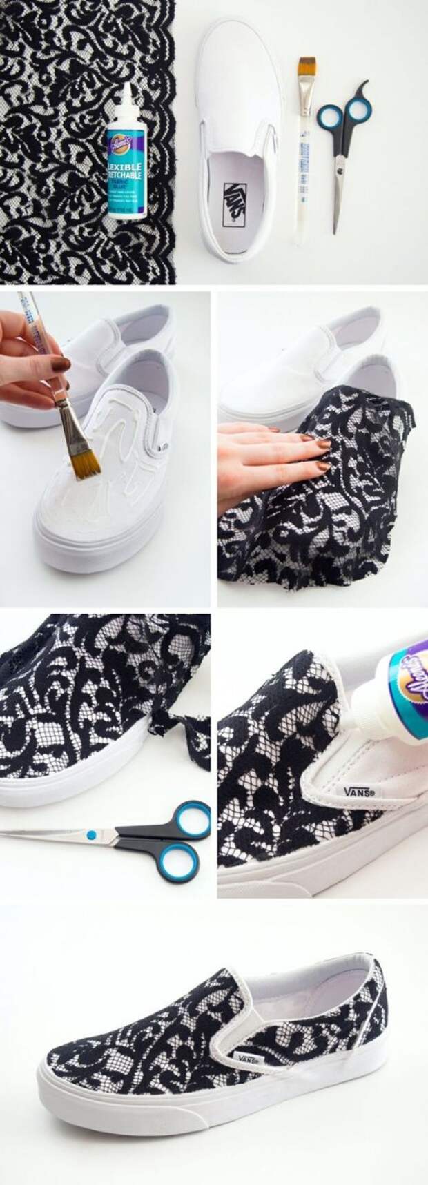 DIY Lace Slip-on Vans Sneakers. i think I would have to use a fabric knife, not scissors. I am horrible at cutting neatly with scissors.: 