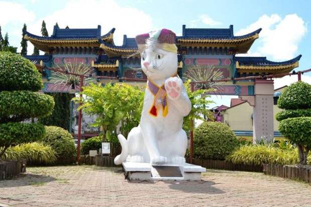 Статуя белой кошки