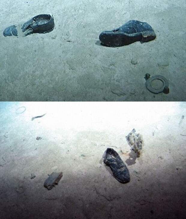 Обувь моряков на дне океана в районе затопления кораблей