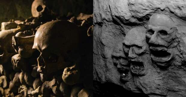 15 пугающих снимков, сделанных в катакомбах под Парижем Подземные сооружения, захоронение, катакомбы, кладбище, париж, подземные ходы, череп, черепа