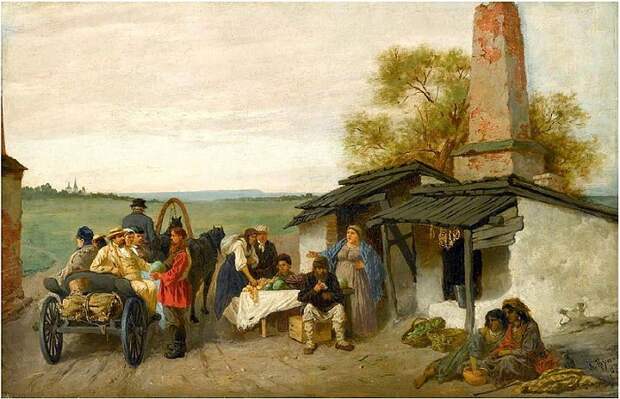 Городским путникам предлагают фрукты на обочине. (1873). (700x451, 148Kb)