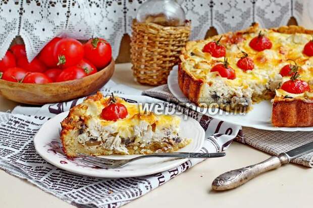 Фото Киш с курицей и грибами