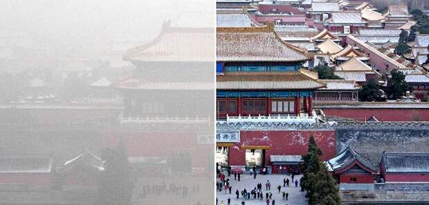 Startling before and after photos of beijings pollution crisis