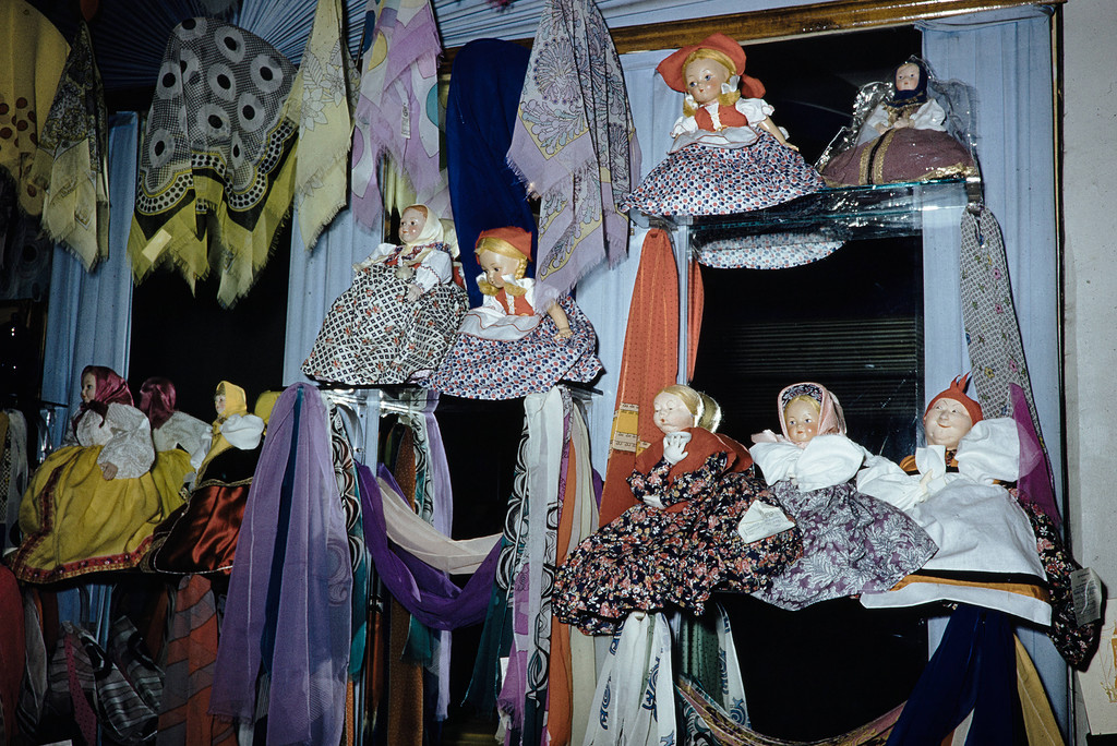 Russia, doll and scarf display at store in Moscow Russia, doll and scarf display at store in Moscow