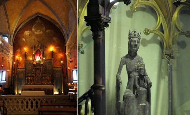 Статуя Черной мадонны, вырезанной из орешника – главная христианская реликвия древнего города (Rocamadour, Франция).
