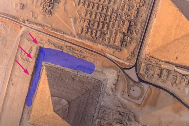 Схема вероятного затопления площади возле пирамиды Хефрена.