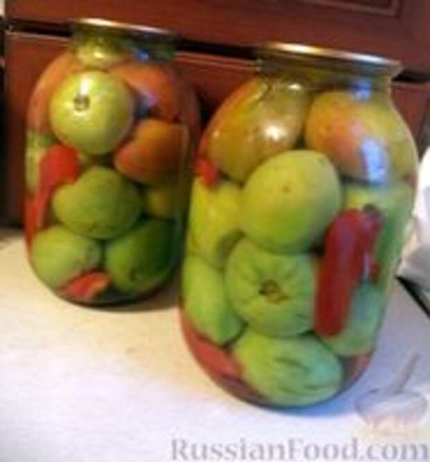 Фото к рецепту: Помидоры зеленые закусочные (1 способ) Фото к рецепту: Помидоры зеленые закусочные (1 способ)