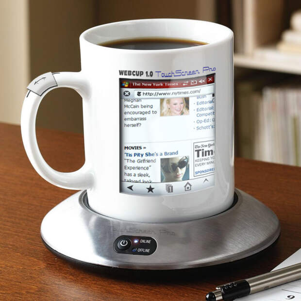 Кружка, которая показывает вам свежие новости пока вы пьёте свой утренний кофе. изобретения, прикол, юмор