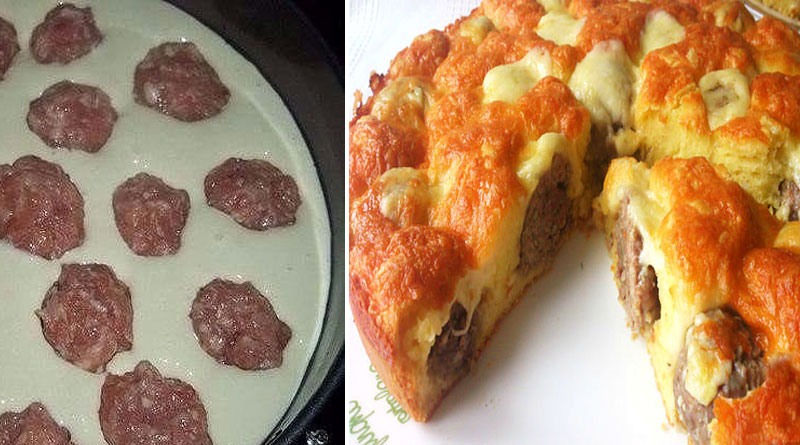 Пирог с фрикадельками под сырной корочкой. Очень вкусный и сытный пирог