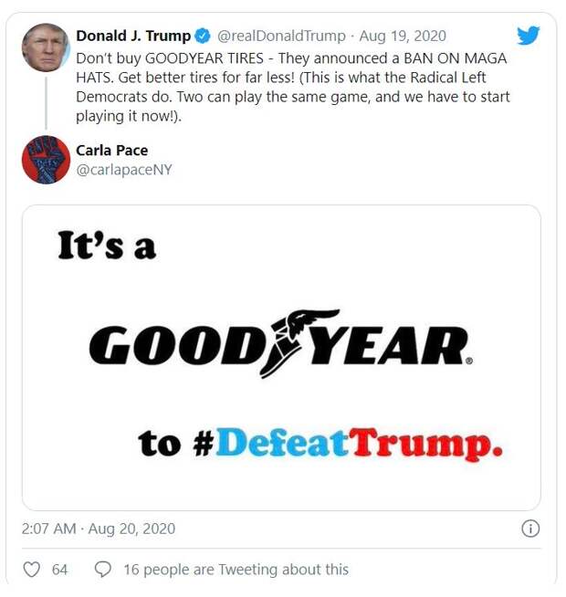 Трамп призвал к бойкоту Goodyear