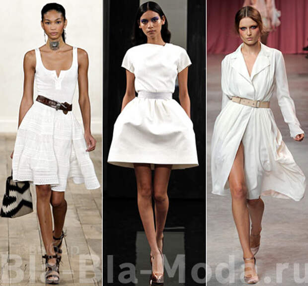 Модные белые платья с поясом: Ralph Lauren, Victoria Beckham, Nina Ricci