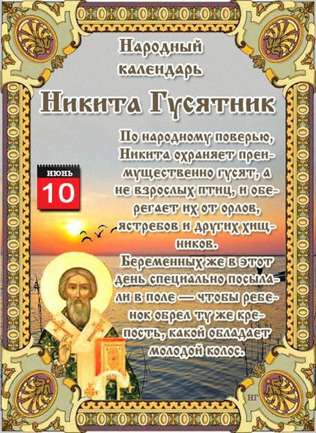 10 июня - Народно-христианский праздник Никита Гусятник.