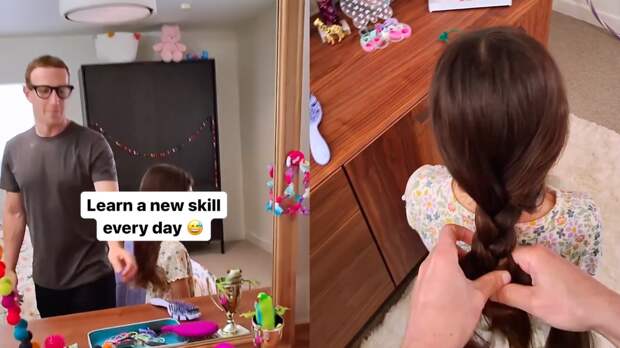 Mark Zuckerberg braiding his daughter's hair using Meta AI glasses