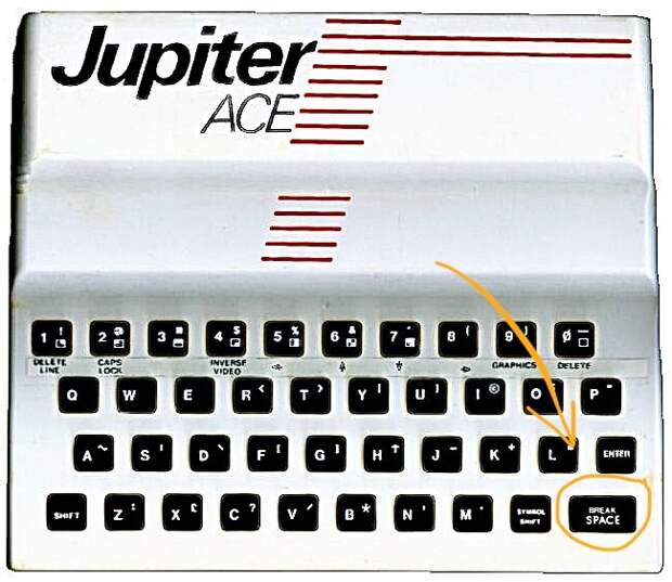 Клавиша пробел в нижнем правом углу клавиатуры бытового компьютера производившегося в 1980-х годах 