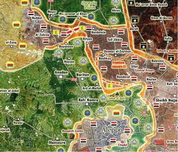 Карта боевых действий в провинции Алеппо