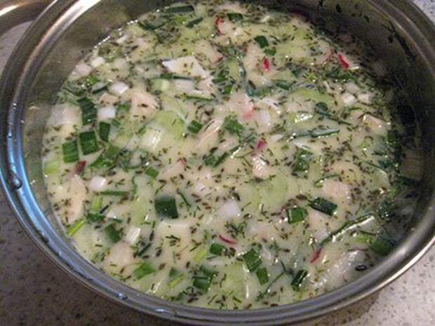 Окрошка мясная на сыворотке с горчицей Окрошка мясная на сыворотке с горчицей