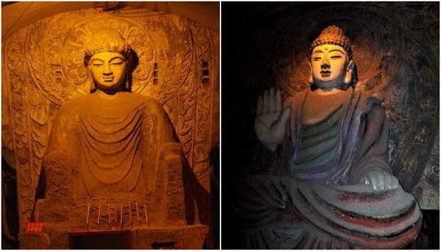 В храмовых пещерах сохранились каменные статуи древних мастеров (Парк тысячи Будд, Китай). В храмовых пещерах сохранились каменные статуи древних мастеров (Парк тысячи Будд, Китай).