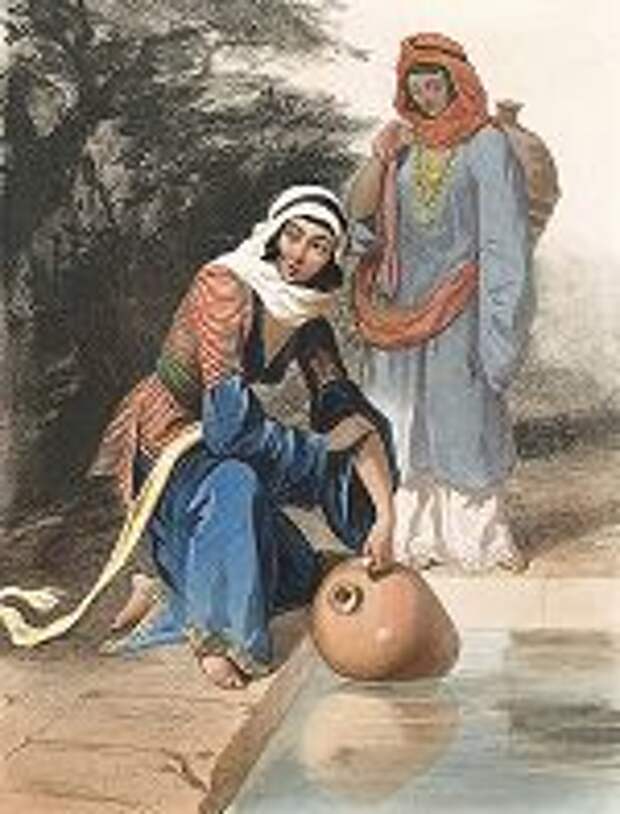 Красавицы-дагестанки из Ахты. "Costumes du Caucase", л. 50, Париж, 1840-е гг. 