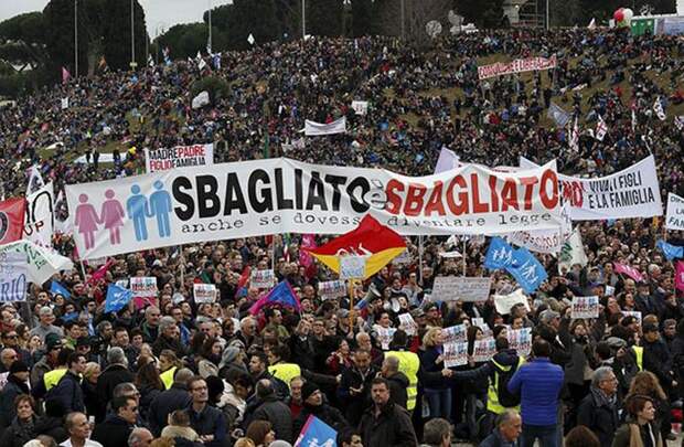 Последняя нормальная страна Западной Европы. Митинг противников однополых браков в Италии италия, митинг, однополые браки