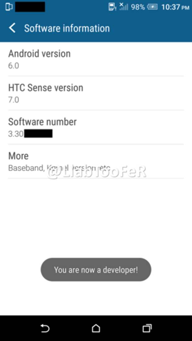 Версия системы на HTC One M9 с Android 6.0